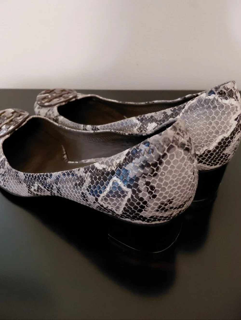 Tory Burch Women's Snake-Print Block Heel Pumps in Gray